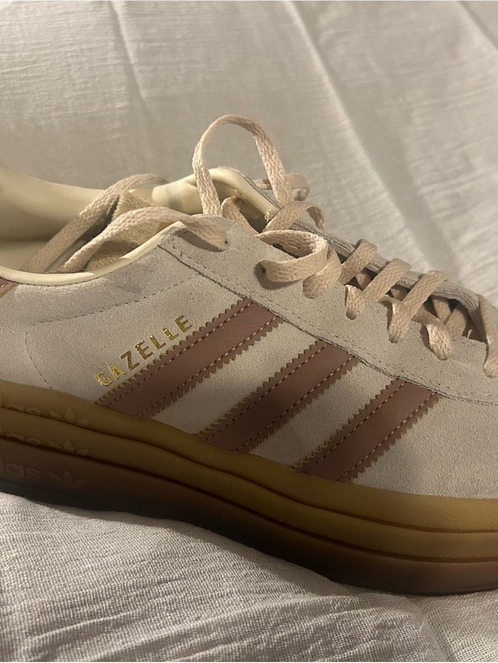 adidas Gazelle Suede Sneakers in Beige with Pink Stripes